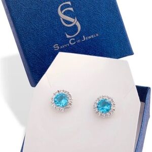 Savvy Cie Aqua and Silver Rhodium Plated Brass Earrings